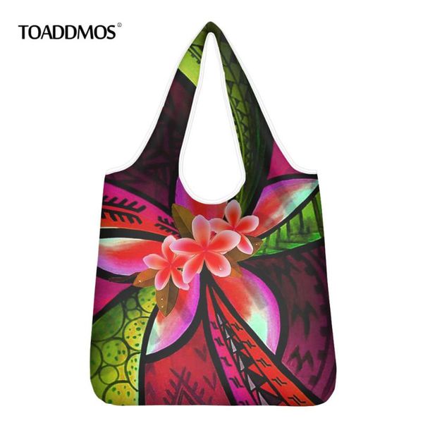 

storage bags toaddmos gradient style polynesian traditional tribal plumeria pattern ladies shopper bag eco-friendly light shopping tote