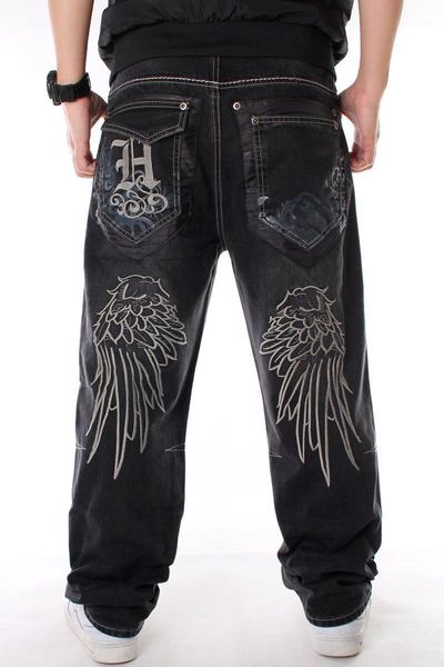 

men's jeans s men plus size hip-hop costume black fat embroidered loose skateboard trousers, Blue