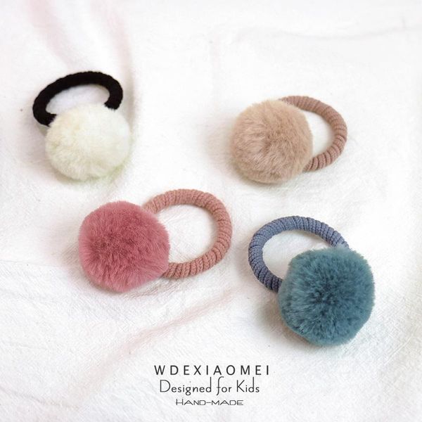 

hair accessories cute fluffy soft faux fur ball ropes elastic bands fashion girls women ties ponytail holders rubber, Slivery;white