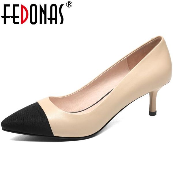 

dress shoes fedonas genuine leather shallow women's 42 size concise high heels pumps women 2021 autumn wedding working shoe woman, Black
