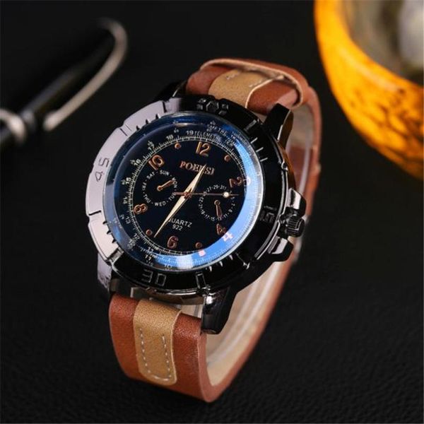 

wristwatches 2021 luxury men's watches analog quartz faux leather sport wrist dress watch military waterproof men relogio masculino, Slivery;brown