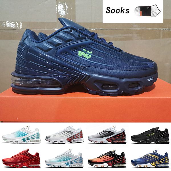 

wholesale tn plus 3 tuned air sneakers running shoes men women obsidian leather mesh all black triple white og navy blue tiger off s outdoor, White;red