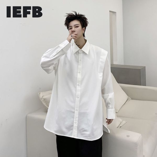 IEFB Spring White Black Shirts For Men Spalla a strati Design Camicia a maniche lunghe da uomo allentata Camicetta oversize 9Y5279 210524