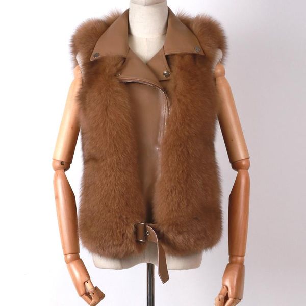 

women's fur & faux natural gilet ladies real women vest, Black