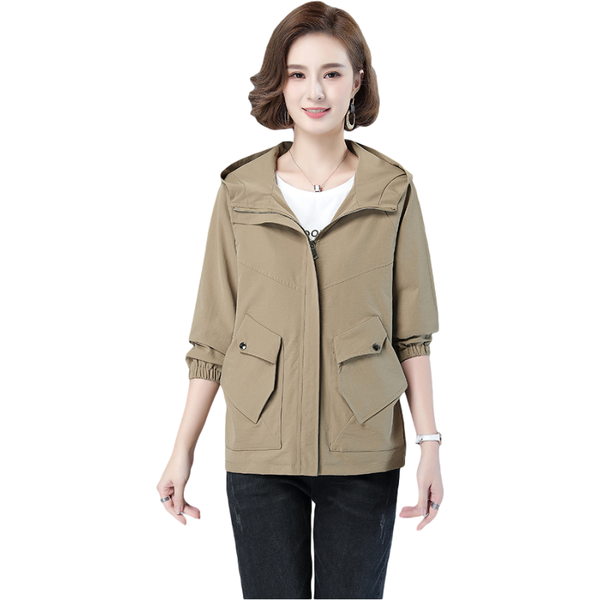 

women's jackets 2021 spring autumn windbreaker women coat plus size hooded casual wild long sleeve short jacket loose ladies clothes g8, Black;brown