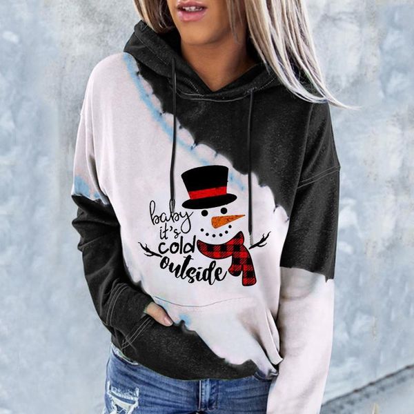 

women's hoodies & sweatshirts christmas casual oversize womens color matching printing long sleeve pullover hooded pocket, Black