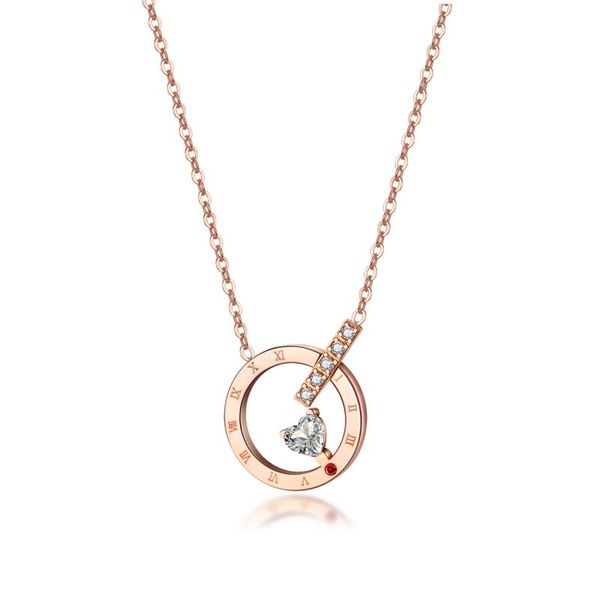 

wholesale 2021 fashion brand women's necklaces titanium steel heart with diamonds and roman numerals round wedding party jewelry gift, Silver