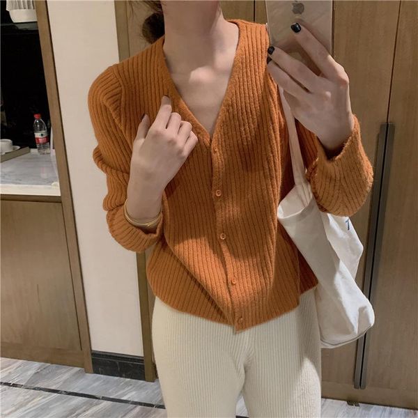 

women's knits & tees beautana sweet cardigan sweater 2021 autumn solid v neck women loose knit crochet coat korea style aesthetic jerse, White