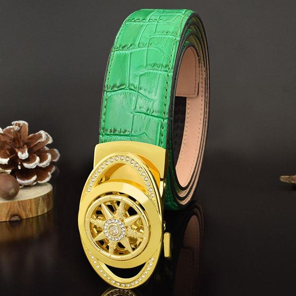 

belts rotating waistband blue men 's leather belt automatic buckle fashion versitile korean crocodile green, Black;brown