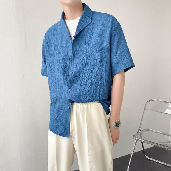 

men's casual shirts summer cotton short-sleeved shirt fashion business society mens dress korean loose blue/black/white men, White;black