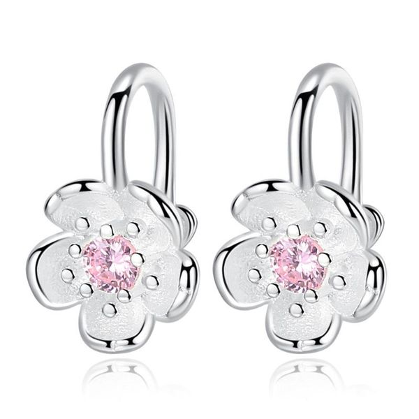

clip-on & screw back 100% 925 sterling silver fashion cute cherry blossoms flower shiny crystal ladies`clip earrings jewelry female christma