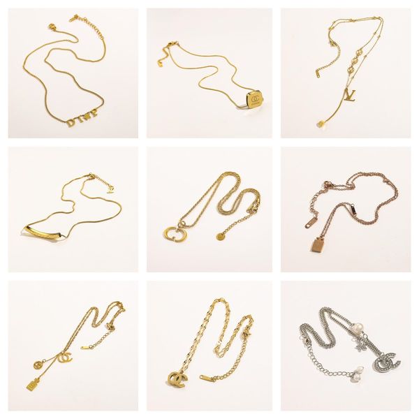 

16 style luxury brand designer clover letter pendant necklaces stainless steel choker newklace chains for lady womens party wedding lovers g, Silver