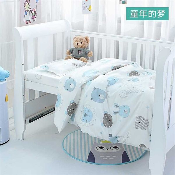 3-teiliges Babybett-Bettwäsche für Jungen und Mädchen, Schlafzimmer, Cartoon-weiche Baumwolle, Kinderbettwäsche-Set, inklusive Kissenbezug, Bettlaken, Bettbezug ohne Füllstoff 211025