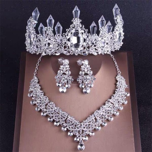 Luxury Clear Headpieces Crystal Water Drop Bridal Crown Sets 3 Pcs Rhinestone Bride Diamond Queen Tiara Women Wedding Hair Accessories