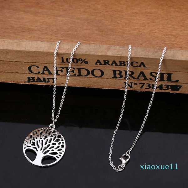 

silver plated living tree of life pendant necklace fit 18inch o chain or earrings bracelet ring for women girl jewery set, Black