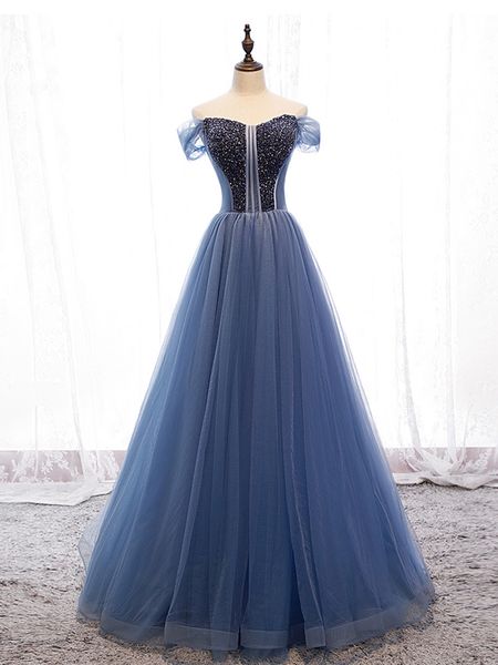 

off the shoulder evening dresses 2021 tulle prom gowns beading sweep train party dress, Black;red