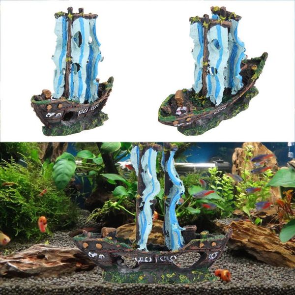

decorations aquarium fish tank ornamental boat, shelter, ornament hollow resin sinking boat