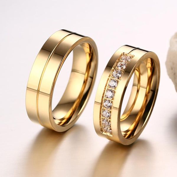 

wedding rings couple ring for women men zirconia gold engagement stainless steel minimalist jewelry set lovers' gift, Slivery;golden
