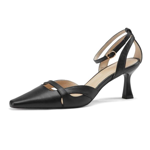

genuine leather square toe high heels hollow shallow summer dress lady cover heel quality women pumps l37 shoes, Black