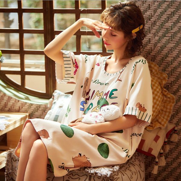 

women's sleepwear korean night female summer sweet cute cotton loose sleepwear gown women sleepshirt lazy student ie xp85, Black;red