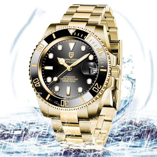 

wristwatches pagani design gold watch men business waterproof mechanical luxury sport stainless steel watches automatic, Slivery;brown