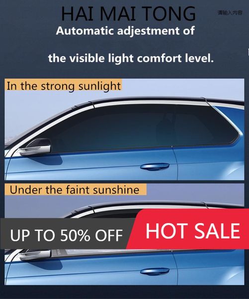 

car sunshade vlt45/75% blue window tint film pochromic nano ceramic solar protection color-changed 60"x20"