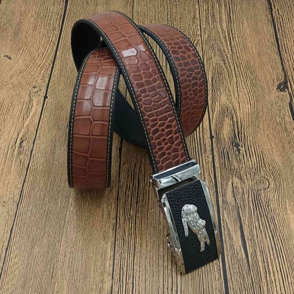 

automatic men's layer leather button belt crocodile pattern, Black;brown