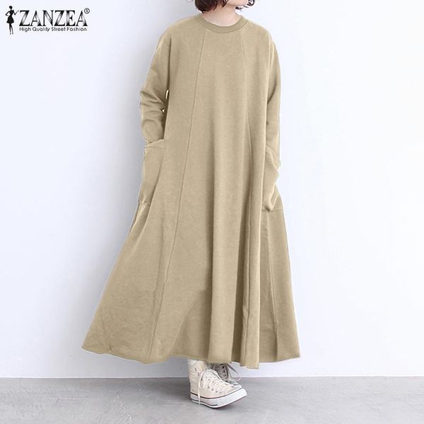 

fashion zanzea autumn long sleeve solid maxi sundress women winter sweatshirt dress loose pullover casual vestidos 7 dresses, Black;gray