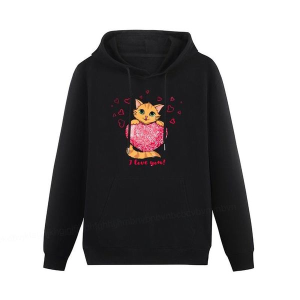 

men's hoodies & sweatshirts cute cat hoodie heart love concept kitten design velvet hooded long sleeve tee clothing pullover, Black