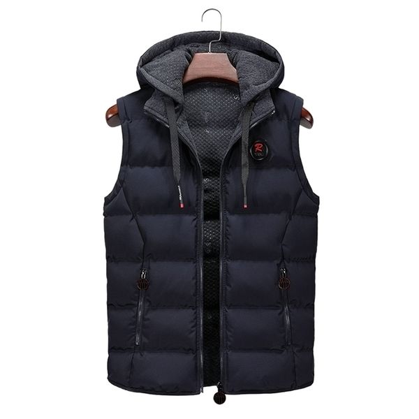 

brand vest mens winter casual outerwear warm hood jacket sleeveless waterproof jackets parkas s 210925, Black;white