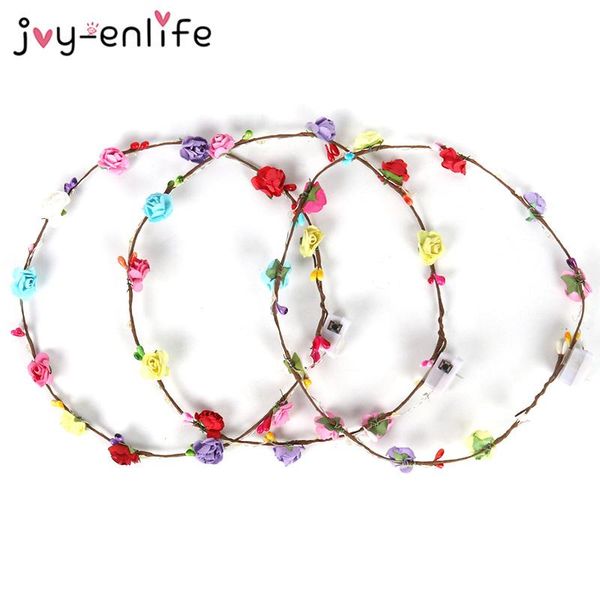 

artificial flowers led light up hair wreath hairband garlands party crown flower headband glowing hawaiian decor decoration
