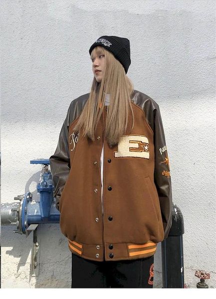 

women's jackets 2021 bomber mulher jaqueta hip hop peludo osso patchwork cor bloco jaquetas homens, Black;brown