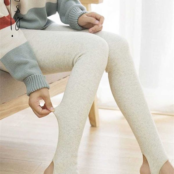 Tossy lã quente alinhada super grossas leggings mulheres inverno spandex nervuroso padrão slim leggins cintura alta calças básicas 211215