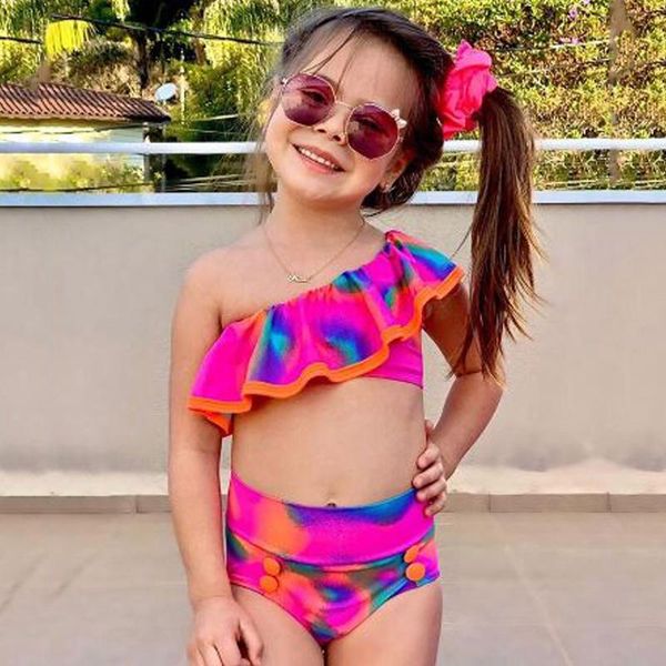 

toddler baby girls tie-dye ruffle swimwear strapless print two piece swimsuit summer bikini set sleeveless beachwear one-pieces, Black