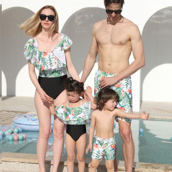 

women girls swimsuit one piece swimswear men boy family swimming suits bathing wear kids child beachwear shorts pants one-piece