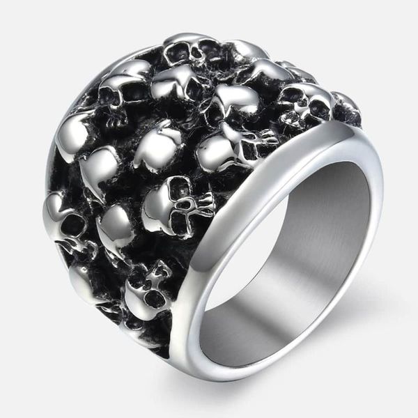 

heavy skulls rings for men 316l stainless steel gothic punk black silver color tone mens ring halloween jewelry accessories hr31 cluster, Golden;silver