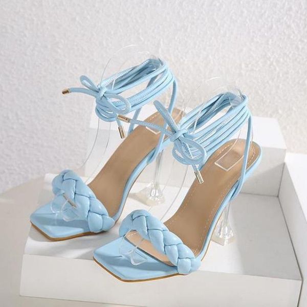 

summer fashion design weave women sandals transparent strange high heels ladies open toe shoes, Black