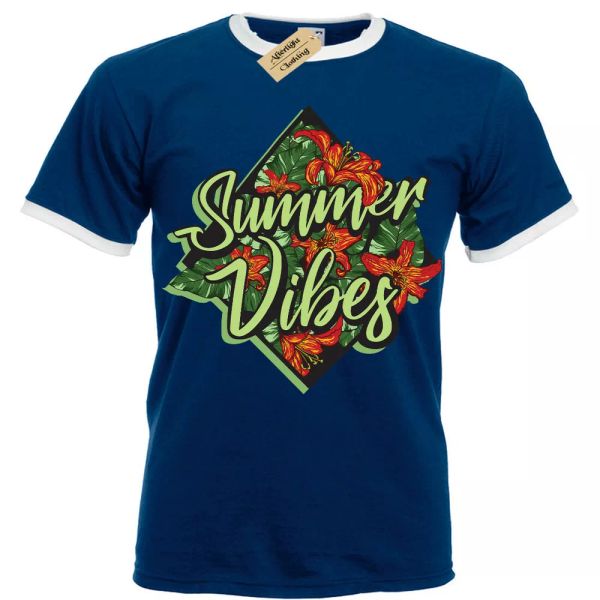 

summer vibes t-shirt mens ringer, White;black