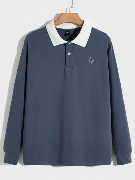 

men graphic embroidery polo sweatshirt p9u6#, Black