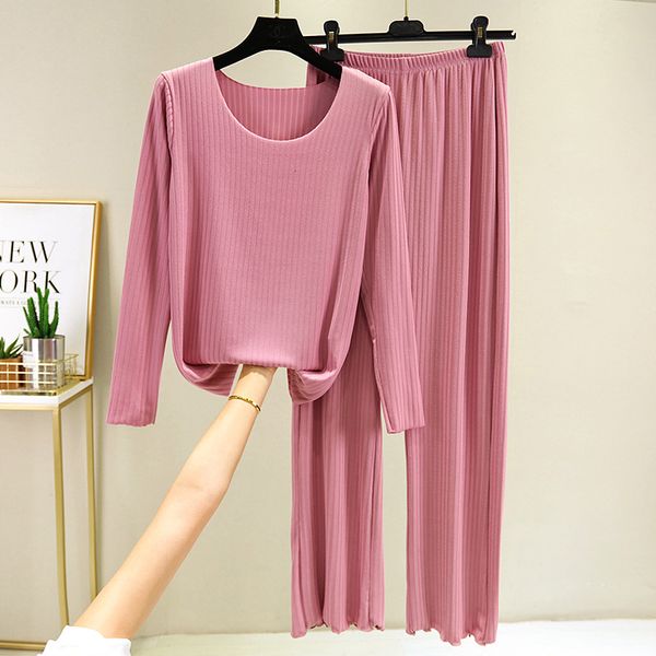 

women's sleepwear women suits female modal round neck long-sleeved two-piece sets casual sleeping clothes pijama femmer fbcs, Black;red