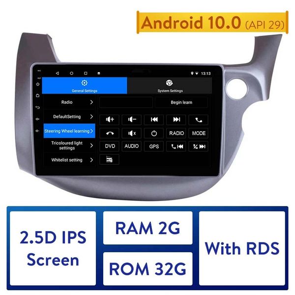 2Din Android Car DVD Auto Radio Player para 2007-2016 Honda Fit Jazz RHD 10.1 polegadas HD Touch Touch Multimedia Speler GPS Navigatie