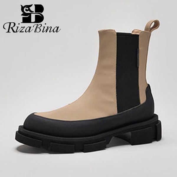 Rizabina mulheres de couro real botas de moda plataforma quente salto alto inverno sapatos mulher escritório senhora touca de bota do tornozelo tamanho 35-42 210911