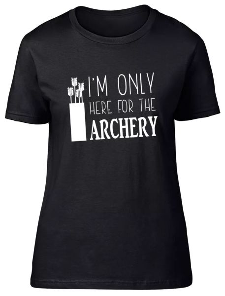 

i'm only here for the archery fitted womens ladies t shirt, White;black