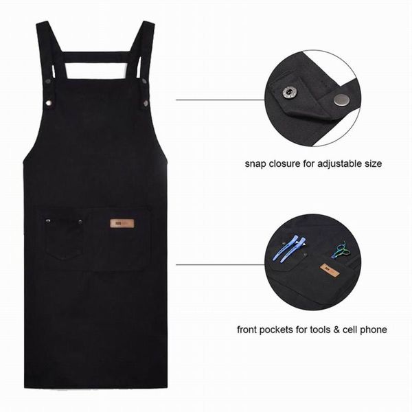 

solid color adjustable bib apron waterproof stain-resistant with two pockets for kitchen barbershop nail care aprons