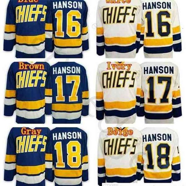 

96 stitched mens hanson brothers charlestown slap smovie hockey jerseys 16 jack hanson 17 steve 18 jeff hanson blue white jersey, Black