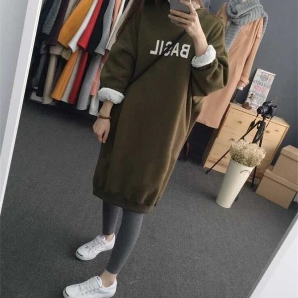 

winter new plus size medium and long plush thickened sweater female fat sister jin loose bottomed shirt, Black