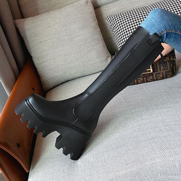 

boots arden furtado autumn and winter fashion square head zipper women's black platform wedges heels round toe knee high