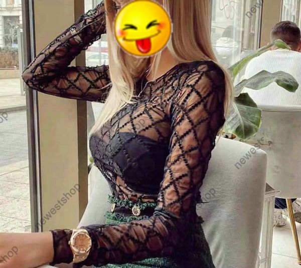 2021 Lüks bayan tasarımcı gömlek kadın Klasik Nakış Mektubu baskı gömlek Lady Tee Parti Ziyafet Trendy Kızlar Şeffaf Üstler