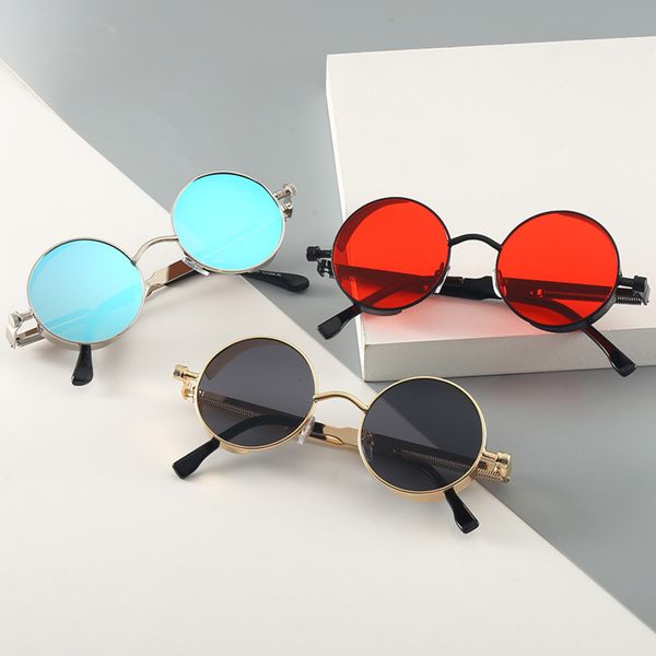 

steampunk sunglasses metal round thick frame spring leg sunglasses, White;black