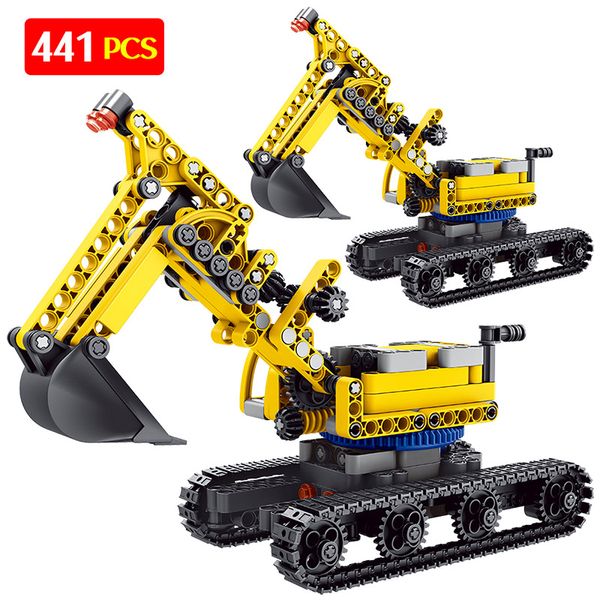 

City Machine Crane Loading Truck Building Blocks Technical Construction Engineering Excavator Car Bricks Toys For Boys